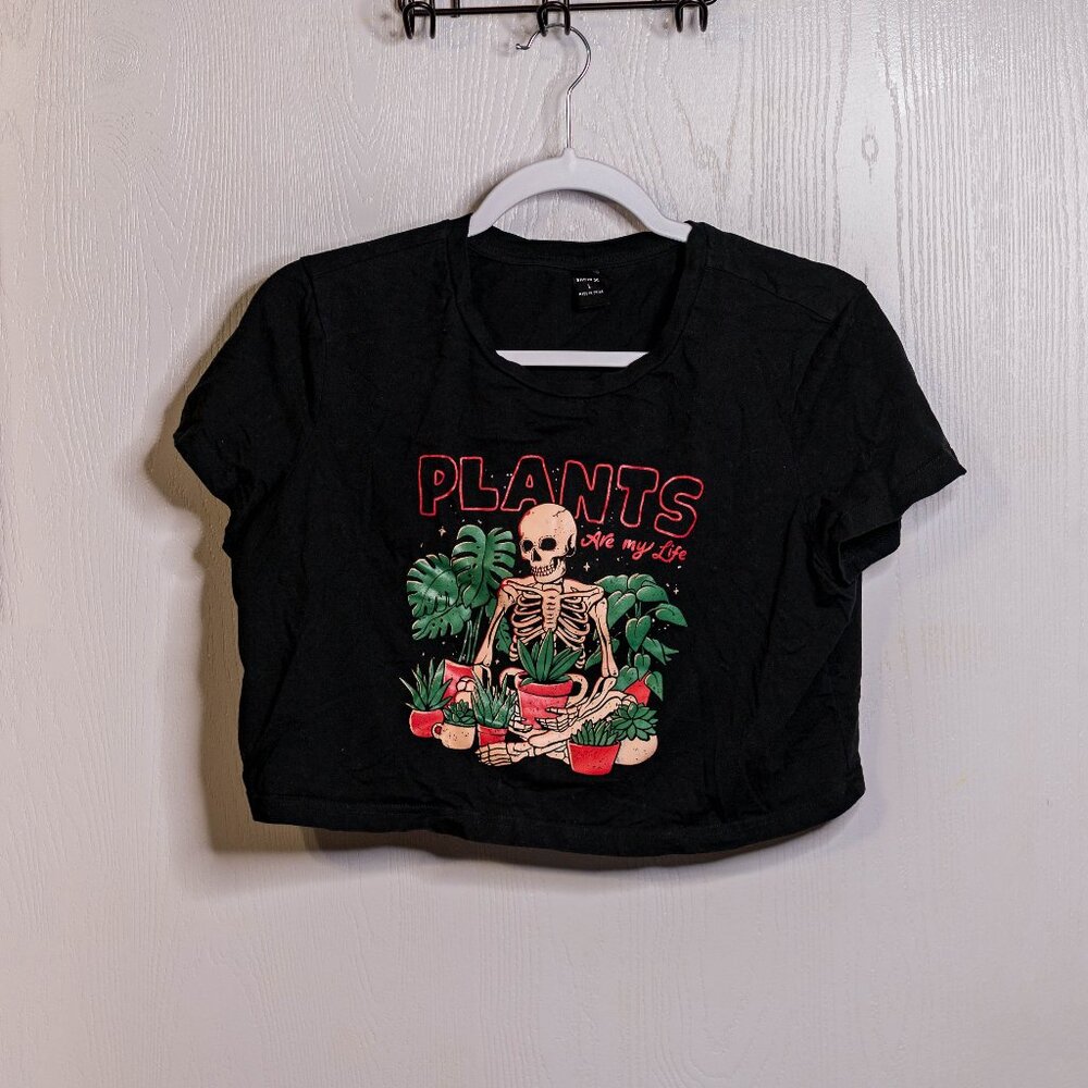 CLEARANCE SHEIN Skeleton Plant Lover Graphic Crop Top - Size Large